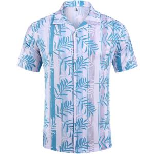 imageCOOFANDY Mens Hawaiian Short Sleeve Shirt Casual Button Down Summer Beach Vacation Shirt Tropical Floral Aloha ShirtsGreen Leaveswhite