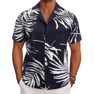 imageCOOFANDY Mens Hawaiian Short Sleeve Shirt Casual Button Down Summer Beach Vacation Shirt Tropical Floral Aloha ShirtsWhite Leavesblack Print