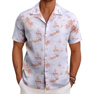 imageCOOFANDY Mens Hawaiian Short Sleeve Shirt Casual Button Down Summer Beach Vacation Shirt Tropical Floral Aloha ShirtsYellow Palm Leafwhite