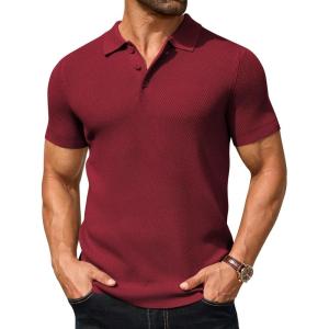 imageCOOFANDY Mens Knit Polo Shirts Short Sleeve Textured Golf Shirt Fashion Casual Collared Pullover TShirtsWine Red