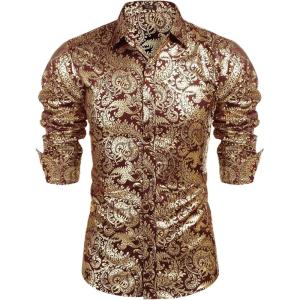 imageCOOFANDY Mens Paisley Shirt Luxury Disco Long Sleeve Button Down Dress Shirts02red