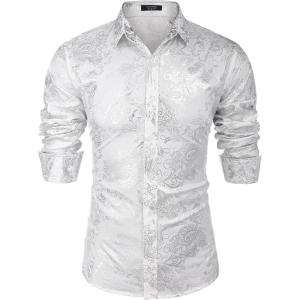 imageCOOFANDY Mens Paisley Shirt Luxury Disco Long Sleeve Button Down Dress ShirtsPat4