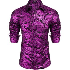 imageCOOFANDY Mens Paisley Shirt Luxury Disco Long Sleeve Button Down Dress ShirtsPat9