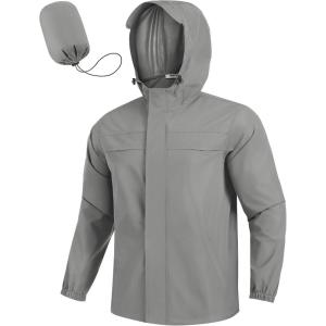 imageCOOFANDY Mens Rain Jacket Waterproof Lightweight Windbreaker Packable Hooded Raincoat for Hiking Cycling Golf ampamp TravelLight Grey