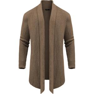imageCOOFANDY Mens Shawl Collar Long Cardigan Knit Ruffle Fashion Sweater Drape CapeBrown