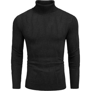 imageCOOFANDY Mens Slim Fit Turtleneck Sweater Long Sleeve Casual Knitted Pullover Sweaters01black