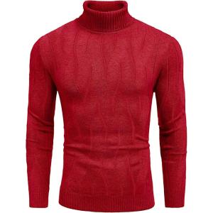 imageCOOFANDY Mens Slim Fit Turtleneck Sweater Long Sleeve Casual Knitted Pullover Sweaters01red