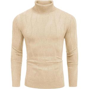 imageCOOFANDY Mens Slim Fit Turtleneck Sweater Long Sleeve Casual Knitted Pullover SweatersApricot