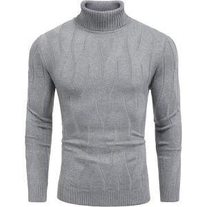 imageCOOFANDY Mens Slim Fit Turtleneck Sweater Long Sleeve Casual Knitted Pullover SweatersGrey