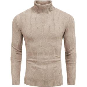 imageCOOFANDY Mens Slim Fit Turtleneck Sweater Long Sleeve Casual Knitted Pullover SweatersLight Khaki