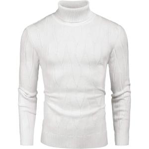 imageCOOFANDY Mens Slim Fit Turtleneck Sweater Long Sleeve Casual Knitted Pullover SweatersWhite