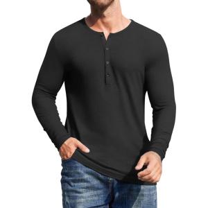 imageCOOFANDY Mens 2Pack Slim Fit Henley Shirts Long Sleeve Lightweight Fashion Casual Cotton Basic T ShirtsBlack