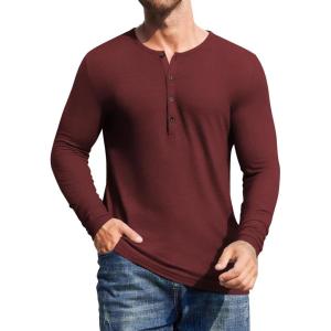 imageCOOFANDY Mens 2Pack Slim Fit Henley Shirts Long Sleeve Lightweight Fashion Casual Cotton Basic T ShirtsWine Red