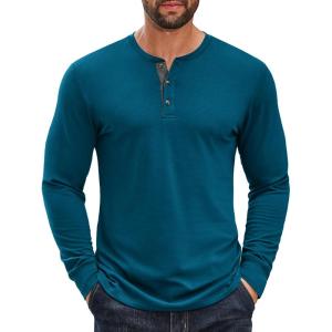 imageCOOFANDY Mens Long Sleeve Henley Shirts Cotton TShirts Casual Pullover Shirt Soft Stretch Basic Tees Fall TopsBlue
