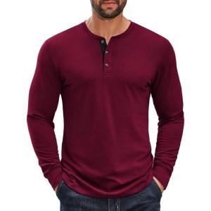 imageCOOFANDY Mens Long Sleeve Henley Shirts Cotton TShirts Casual Pullover Shirt Soft Stretch Basic Tees Fall TopsDark Red