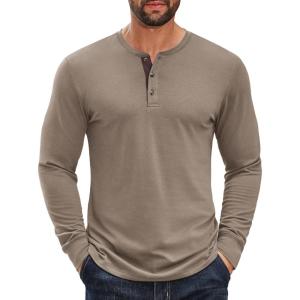 imageCOOFANDY Mens Long Sleeve Henley Shirts Cotton TShirts Casual Pullover Shirt Soft Stretch Basic Tees Fall TopsKhaki