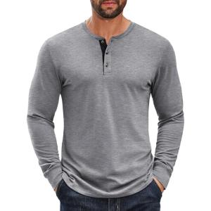imageCOOFANDY Mens Long Sleeve Henley Shirts Cotton TShirts Casual Pullover Shirt Soft Stretch Basic Tees Fall TopsLight Grey