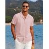 imageCOOFANDY Mens Casual Button Down Shirts Short Sleeve Summer Beach Shirt Cuban Vacation Textured Shirts with PocketLight Pink