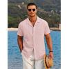 imageCOOFANDY Mens Casual Button Down Shirts Short Sleeve Summer Beach Shirt Cuban Vacation Textured Shirts with PocketLight Pink
