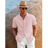 imageCOOFANDY Mens Casual Button Down Shirts Short Sleeve Summer Beach Shirt Cuban Vacation Textured Shirts with PocketLight Pink