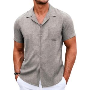 imageCOOFANDY Mens Casual Button Down Shirts Short Sleeve Summer Beach Shirt Cuban Vacation Textured Shirts with PocketBrown