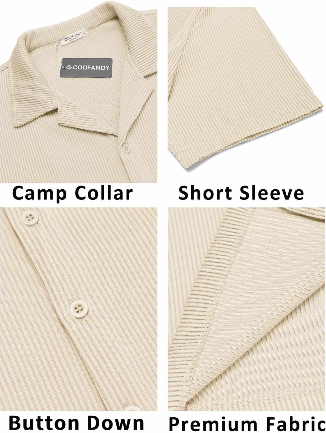 imageCOOFANDY Mens Casual Button Down Shirts Short Sleeve Regular Fit Fashion Camp Beach Shirts TopsBeige