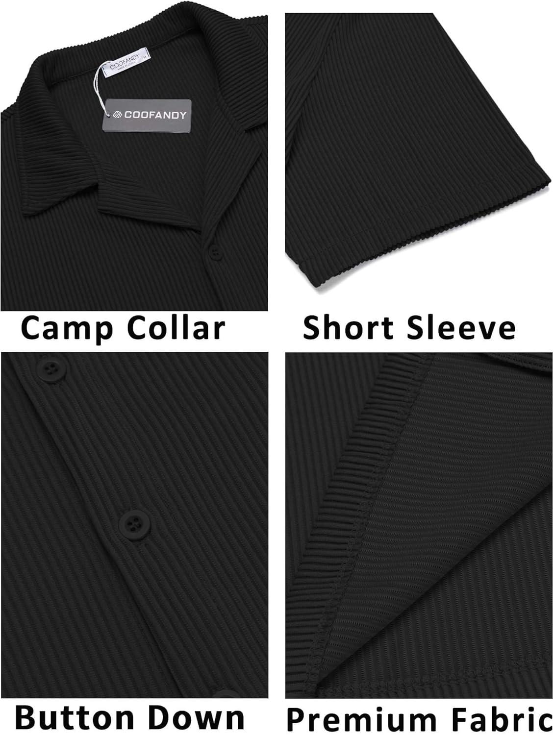 imageCOOFANDY Mens Casual Button Down Shirts Short Sleeve Regular Fit Fashion Camp Beach Shirts TopsBlack