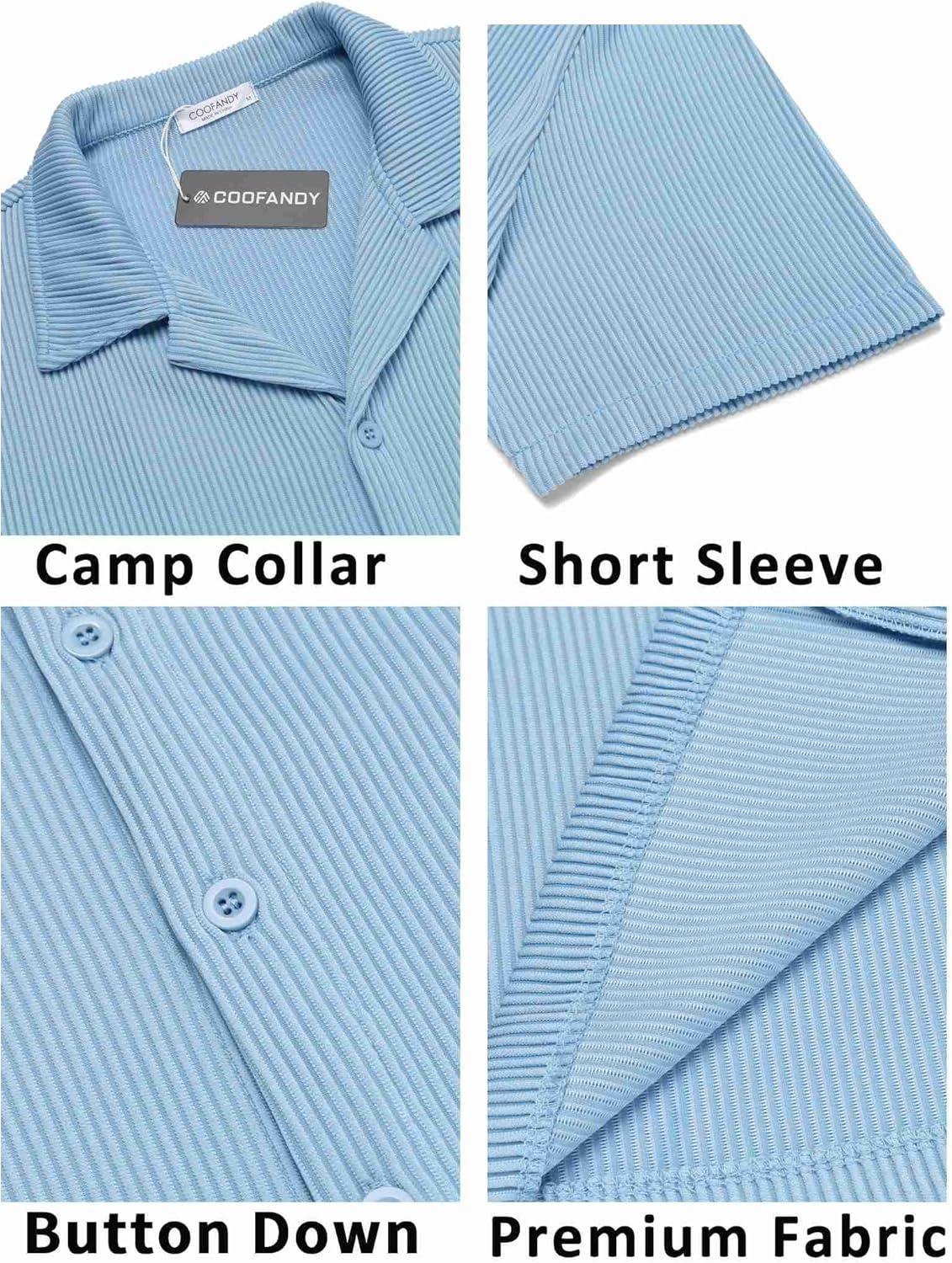 imageCOOFANDY Mens Casual Button Down Shirts Short Sleeve Regular Fit Fashion Camp Beach Shirts TopsBlue