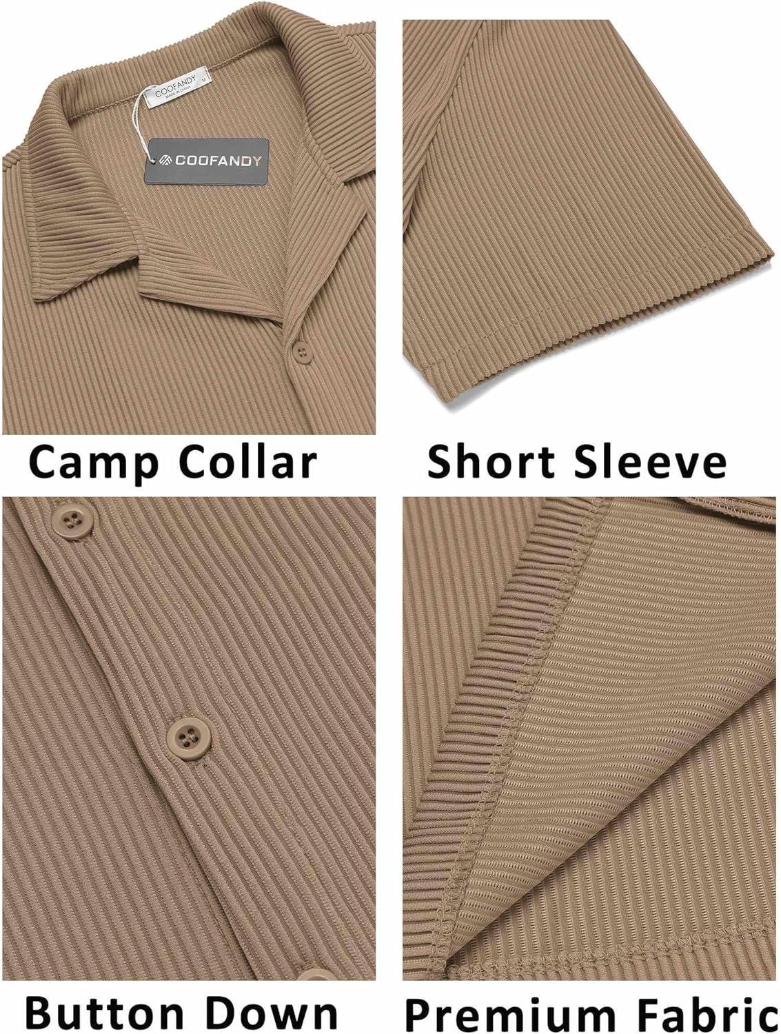 imageCOOFANDY Mens Casual Button Down Shirts Short Sleeve Regular Fit Fashion Camp Beach Shirts TopsBrown