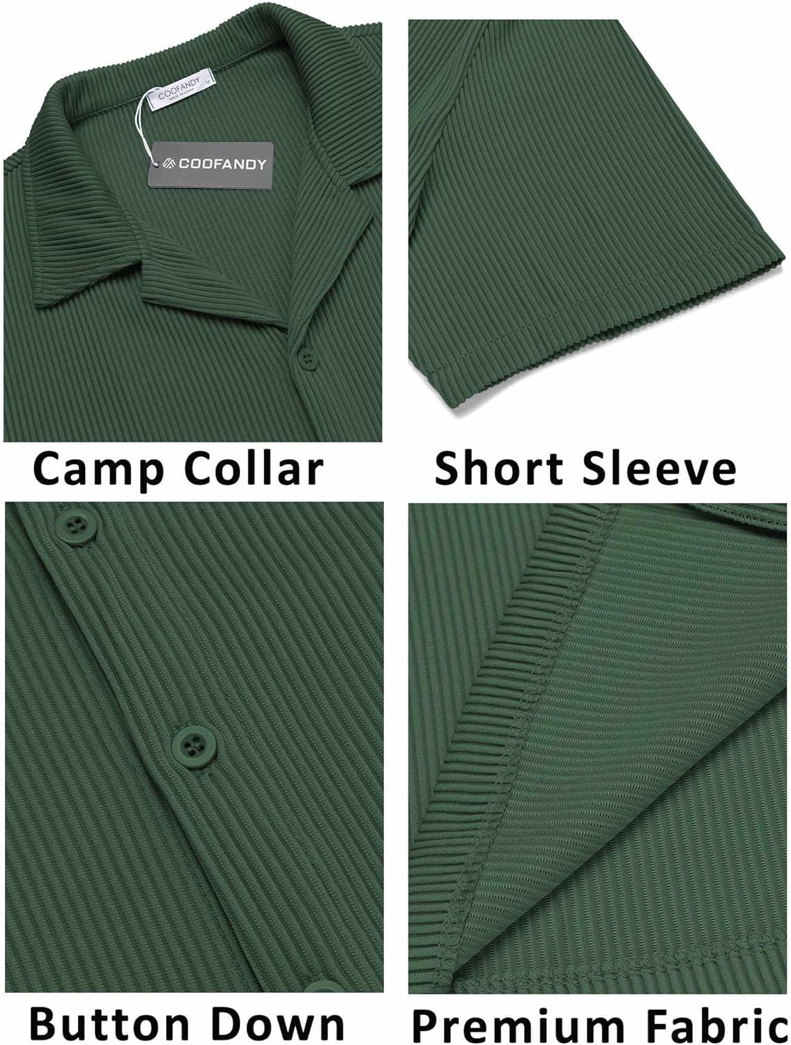 imageCOOFANDY Mens Casual Button Down Shirts Short Sleeve Regular Fit Fashion Camp Beach Shirts TopsDark Green