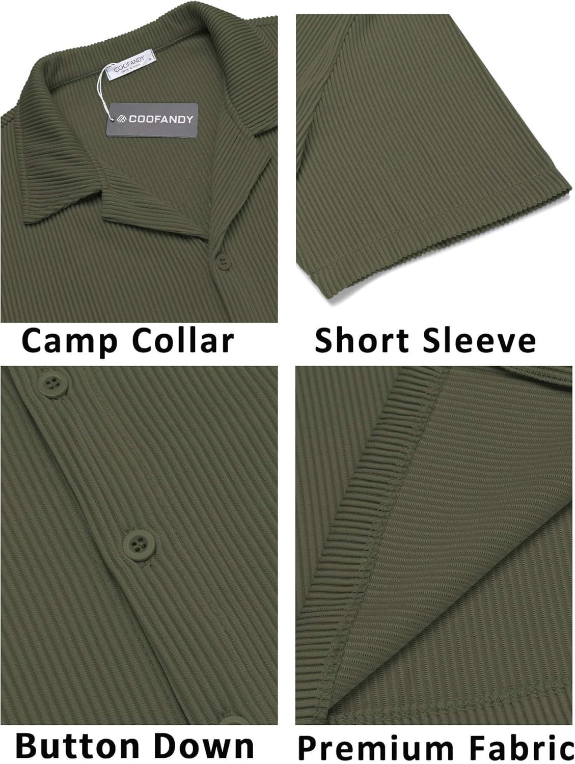 imageCOOFANDY Mens Casual Button Down Shirts Short Sleeve Regular Fit Fashion Camp Beach Shirts TopsGreen