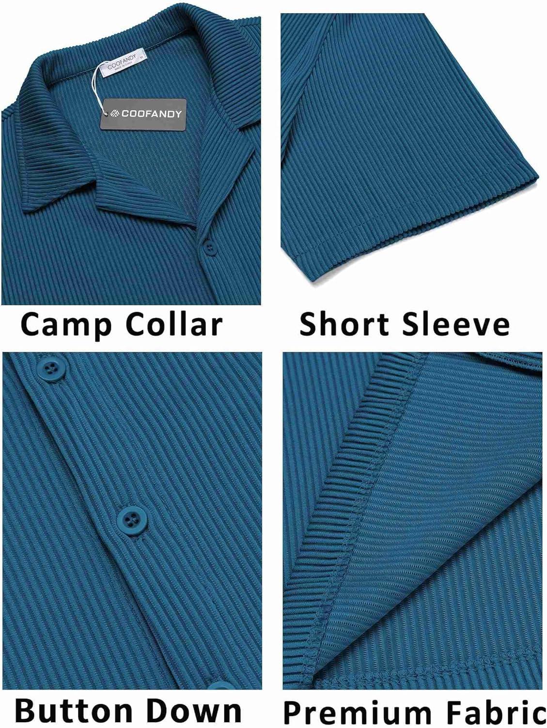 imageCOOFANDY Mens Casual Button Down Shirts Short Sleeve Regular Fit Fashion Camp Beach Shirts TopsLake Blue