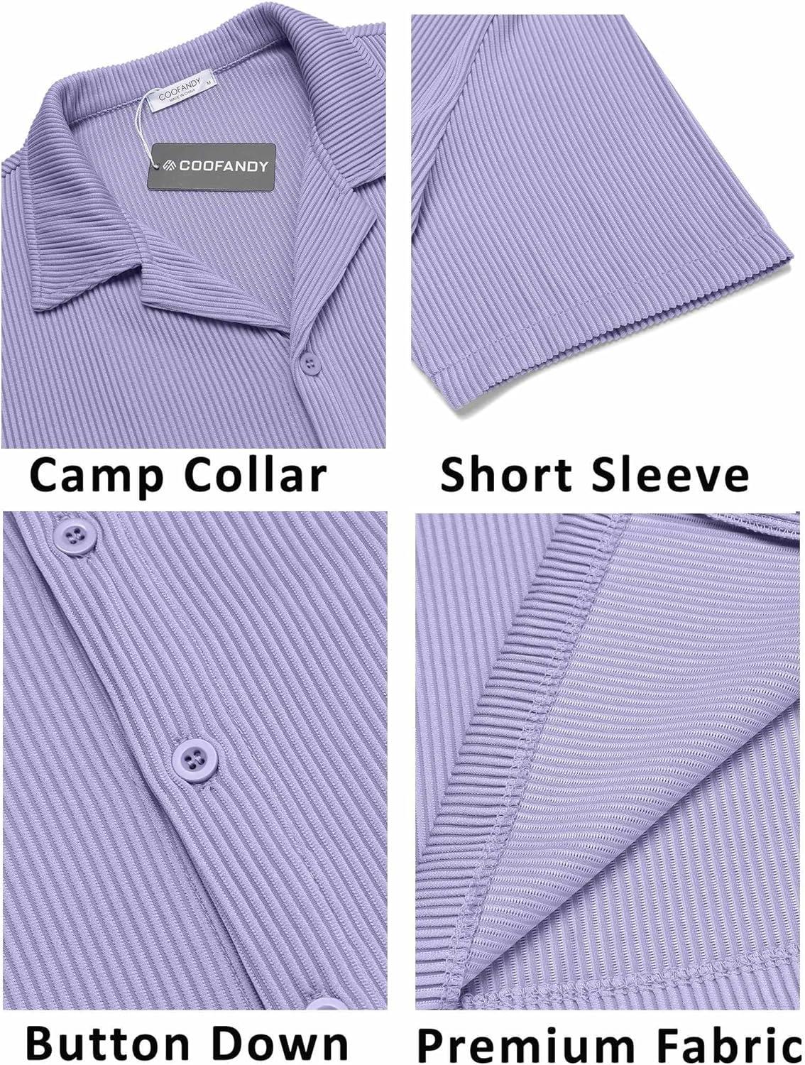 imageCOOFANDY Mens Casual Button Down Shirts Short Sleeve Regular Fit Fashion Camp Beach Shirts TopsLight Purple