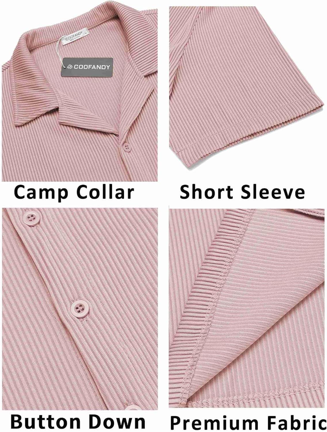 imageCOOFANDY Mens Casual Button Down Shirts Short Sleeve Regular Fit Fashion Camp Beach Shirts TopsMisty Rose