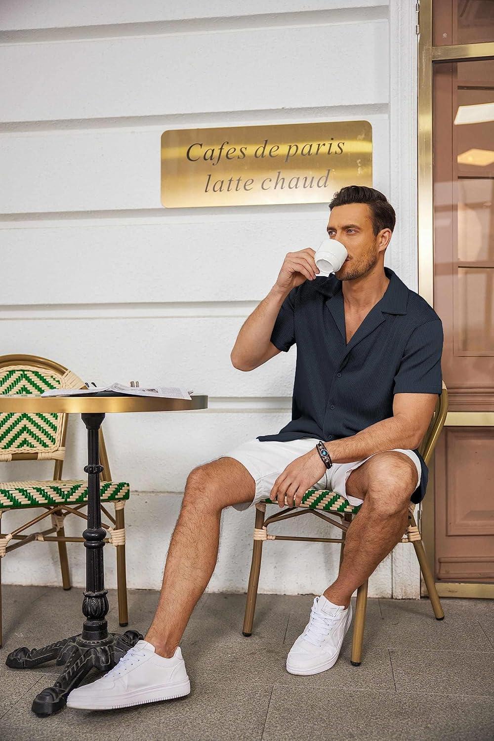 imageCOOFANDY Mens Casual Button Down Shirts Short Sleeve Regular Fit Fashion Camp Beach Shirts TopsNavy Blue