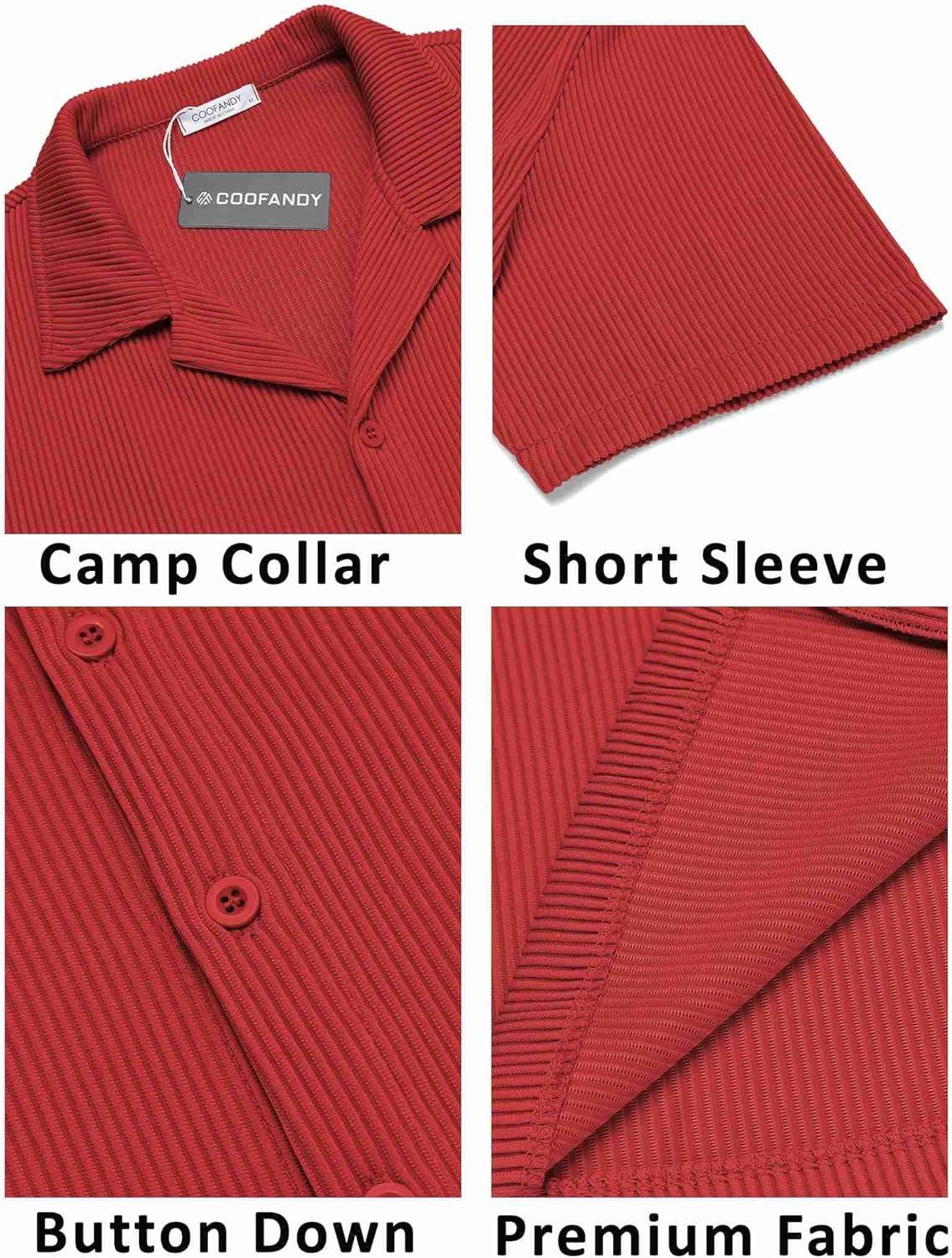 imageCOOFANDY Mens Casual Button Down Shirts Short Sleeve Regular Fit Fashion Camp Beach Shirts TopsRed