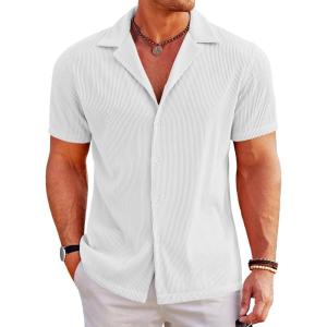 imageCOOFANDY Mens Casual Button Down Shirts Short Sleeve Regular Fit Fashion Camp Beach Shirts TopsAll White