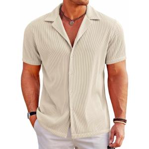 imageCOOFANDY Mens Casual Button Down Shirts Short Sleeve Regular Fit Fashion Camp Beach Shirts TopsBeige