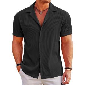 imageCOOFANDY Mens Casual Button Down Shirts Short Sleeve Regular Fit Fashion Camp Beach Shirts TopsBlack