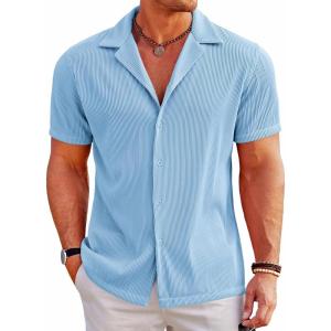 imageCOOFANDY Mens Casual Button Down Shirts Short Sleeve Regular Fit Fashion Camp Beach Shirts TopsBlue