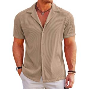 imageCOOFANDY Mens Casual Button Down Shirts Short Sleeve Regular Fit Fashion Camp Beach Shirts TopsBrown