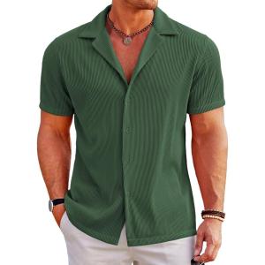 imageCOOFANDY Mens Casual Button Down Shirts Short Sleeve Regular Fit Fashion Camp Beach Shirts TopsDark Green