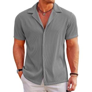 imageCOOFANDY Mens Casual Button Down Shirts Short Sleeve Regular Fit Fashion Camp Beach Shirts TopsDark Grey