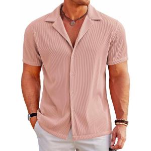 imageCOOFANDY Mens Casual Button Down Shirts Short Sleeve Regular Fit Fashion Camp Beach Shirts TopsLight Pink