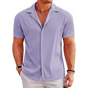 imageCOOFANDY Mens Casual Button Down Shirts Short Sleeve Regular Fit Fashion Camp Beach Shirts TopsLight Purple