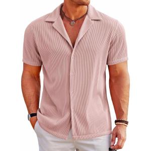 imageCOOFANDY Mens Casual Button Down Shirts Short Sleeve Regular Fit Fashion Camp Beach Shirts TopsMisty Rose