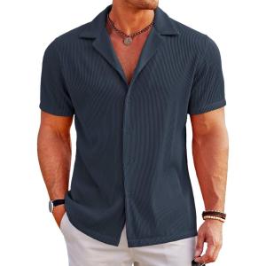 imageCOOFANDY Mens Casual Button Down Shirts Short Sleeve Regular Fit Fashion Camp Beach Shirts TopsNavy Blue