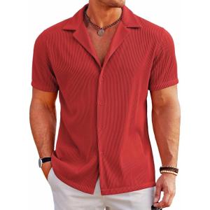 imageCOOFANDY Mens Casual Button Down Shirts Short Sleeve Regular Fit Fashion Camp Beach Shirts TopsRed