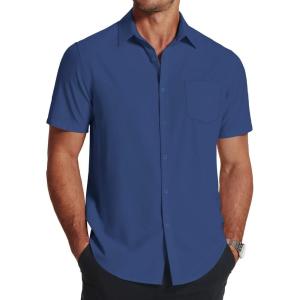 imageCOOFANDY Mens Short Sleeve Dress Shirts Wrinkle Free Regular Fit Dress Shirt Textured Casual Button Down ShirtsDeep Blue