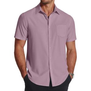 imageCOOFANDY Mens Short Sleeve Dress Shirts Wrinkle Free Regular Fit Dress Shirt Textured Casual Button Down ShirtsFuchsia